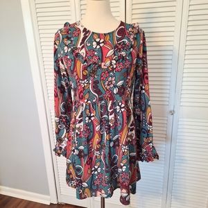 Red camel floral ruffle dress sz medium *C1